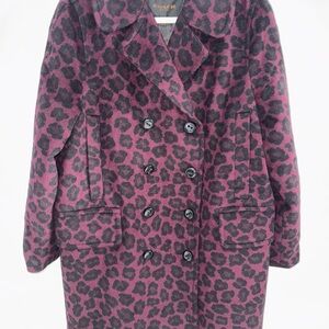 COACH Size L Burgundy
Black Wool Blend Animal Print
Double Breasted Coat